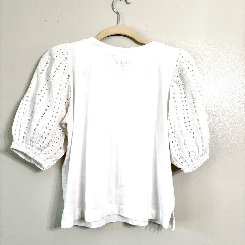 Loft Knit Tee with eyelet lace puff sleeves White - Picture 5 of 5